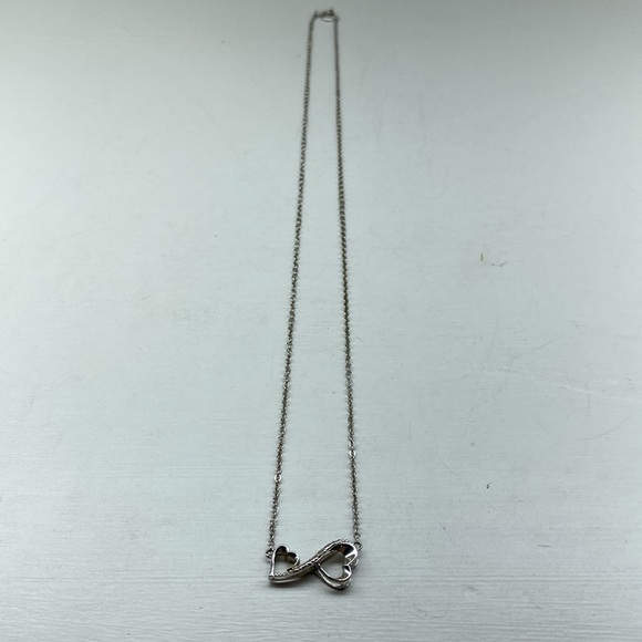 Sterling Silver Double Heart Necklace with Diamond Center Stone - Picture 2 of 9